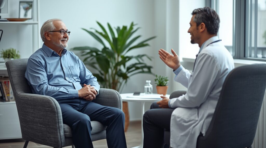 Rozmawiający senior z lekarzem