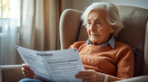 osoba starsza rozmawiająca o ofercie ubezpieczenia i analizująca dokumenty