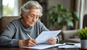 osoba starsza przygotowująca odwołanie od decyzji ubezpieczyciela