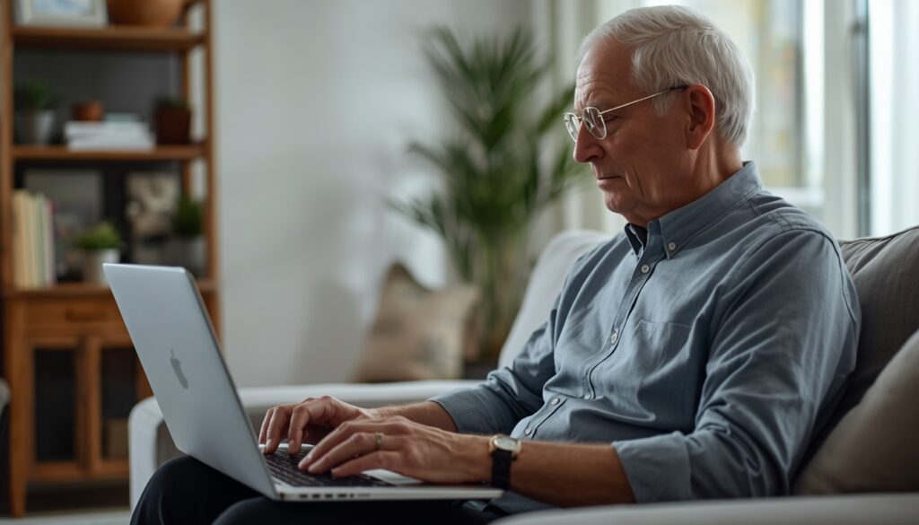 senior porównujący oferty ubezpieczeń online