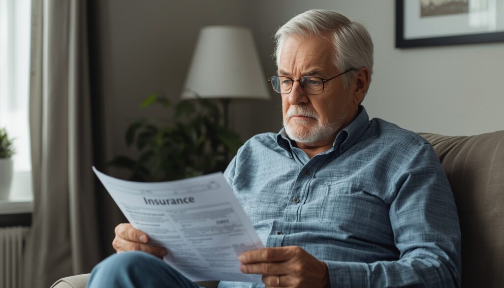 senior analizujący dokumenty dotyczące ubezpieczenia pogrzebowego