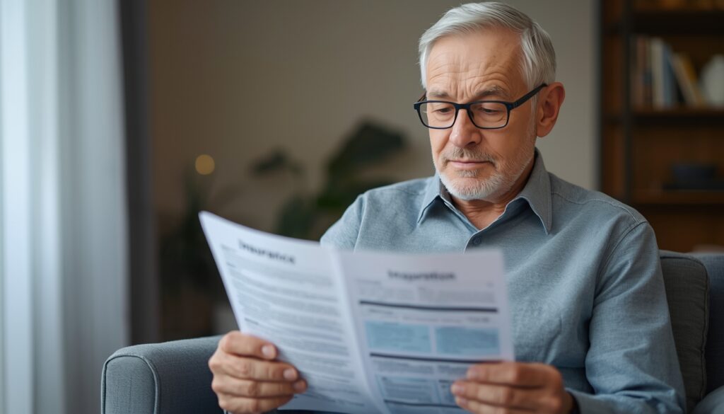 senior czytający dokument ubezpieczenia przed jego zmianą
