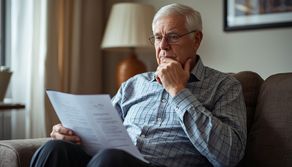 ubezpieczenie pogrzebowe i senior analizujący polisę